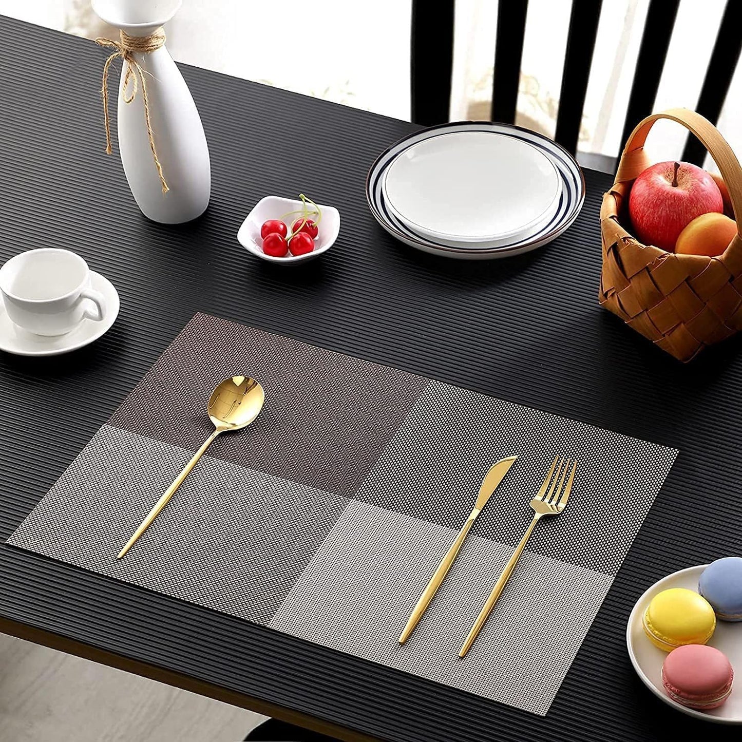 PVC Table Place Mats-Coffee Check Table Mats Apricot   