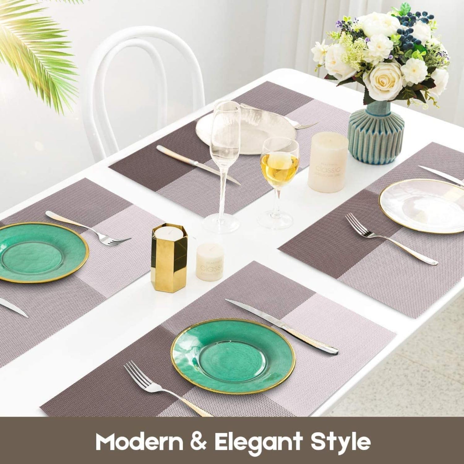 PVC Table Place Mats-Coffee Check Table Mats Apricot   