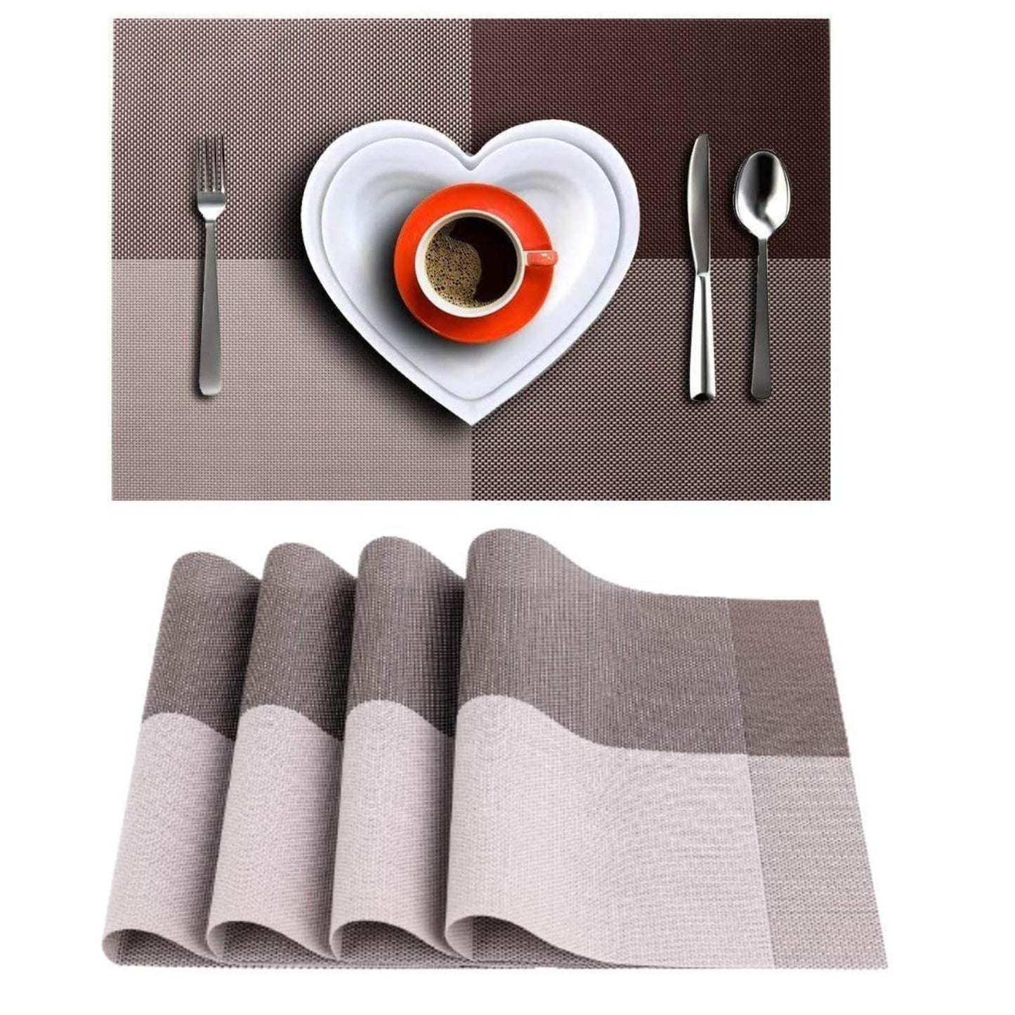 PVC Table Place Mats-Coffee Check Table Mats Apricot   