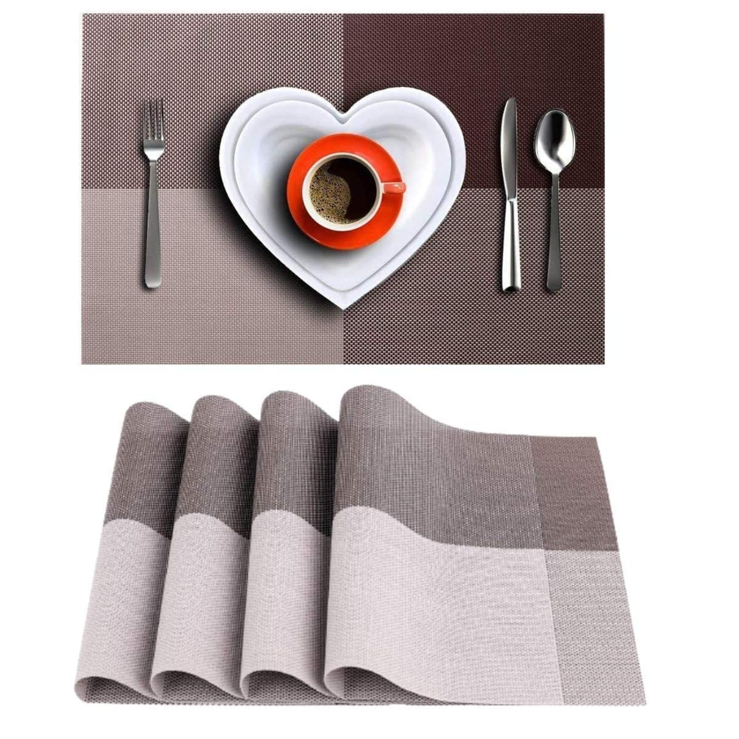 PVC Table Place Mats-Coffee Check Table Mats Apricot   