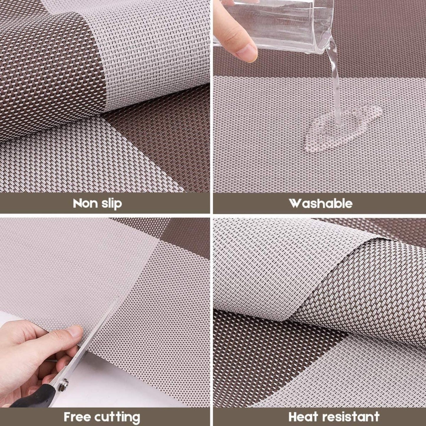 PVC Table Place Mats-Coffee Check Table Mats Apricot   