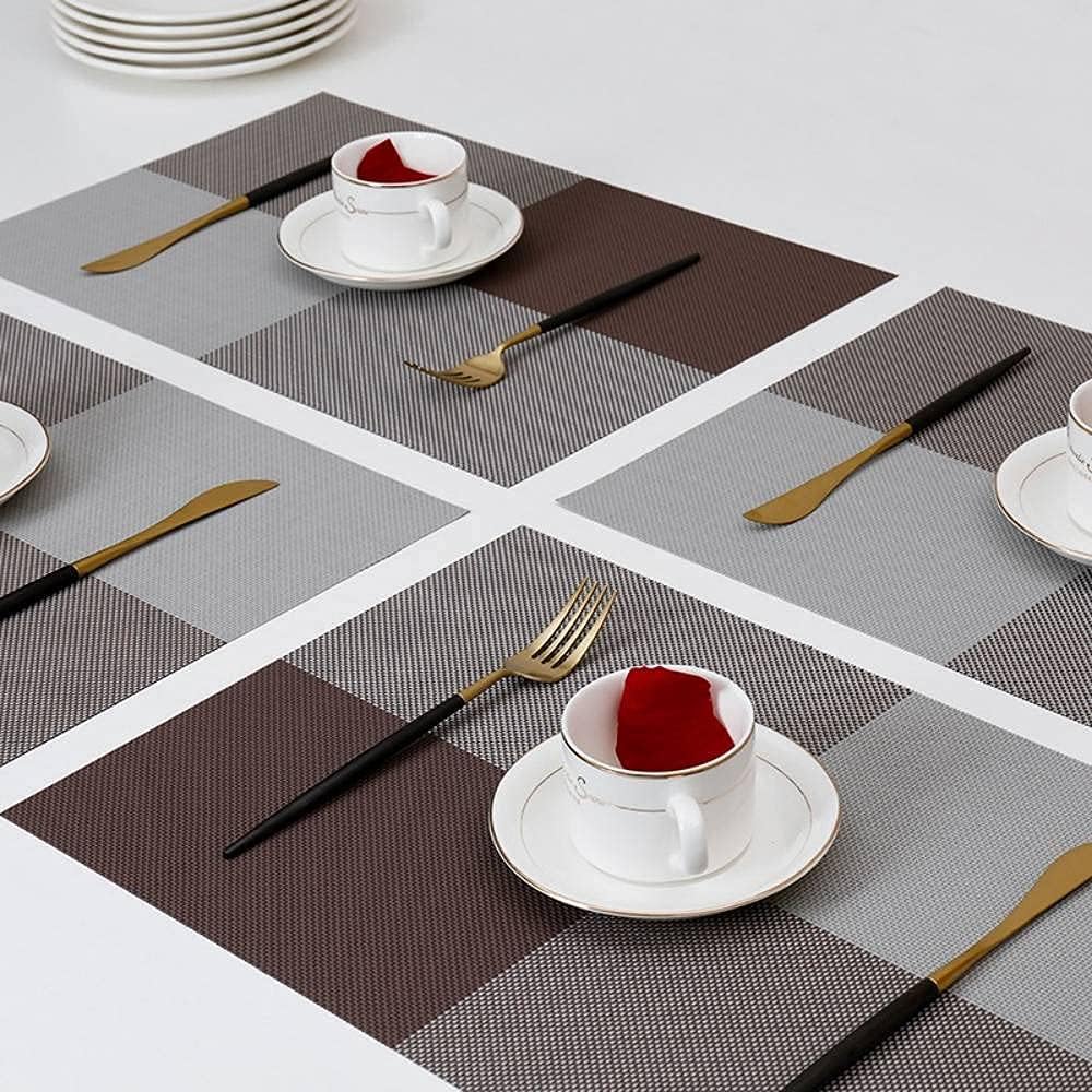 PVC Table Place Mats-Coffee Check Table Mats Apricot   