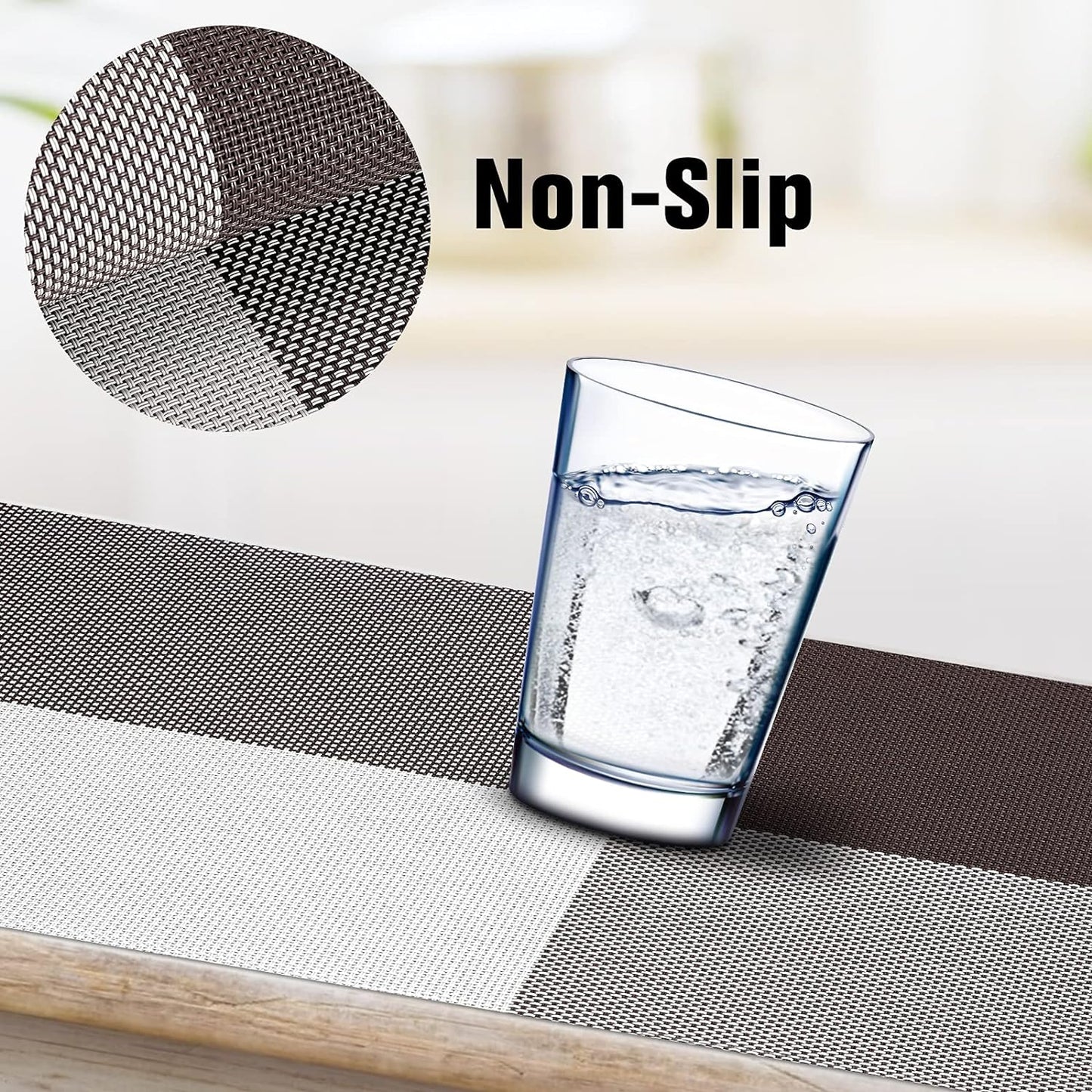 PVC Table Place Mats-Coffee Check Table Mats Apricot   