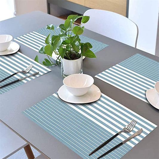 PVC Table Place Mats-Green Lines Table Mats Apricot   