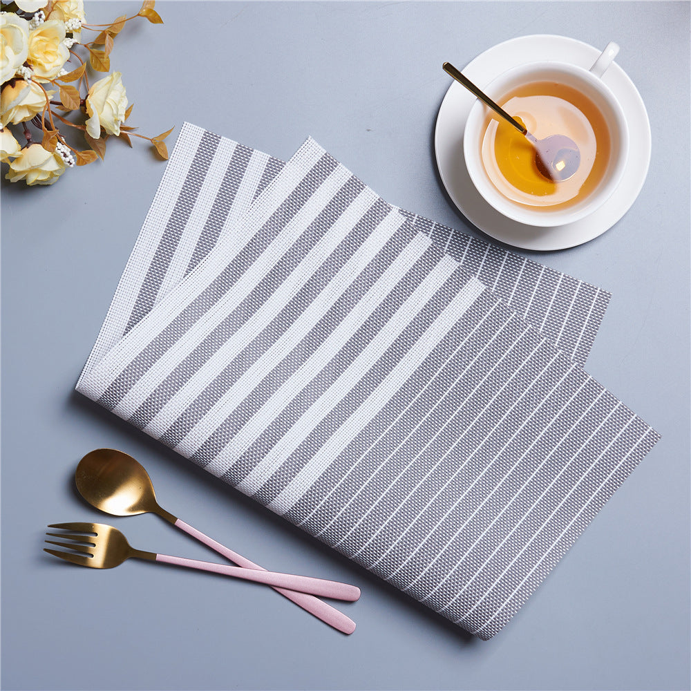 PVC Table Place Mats-Grey Lines Table Mats Apricot   