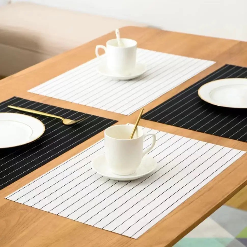 PVC Table Place Mats-White Stripes Table Mats Apricot   