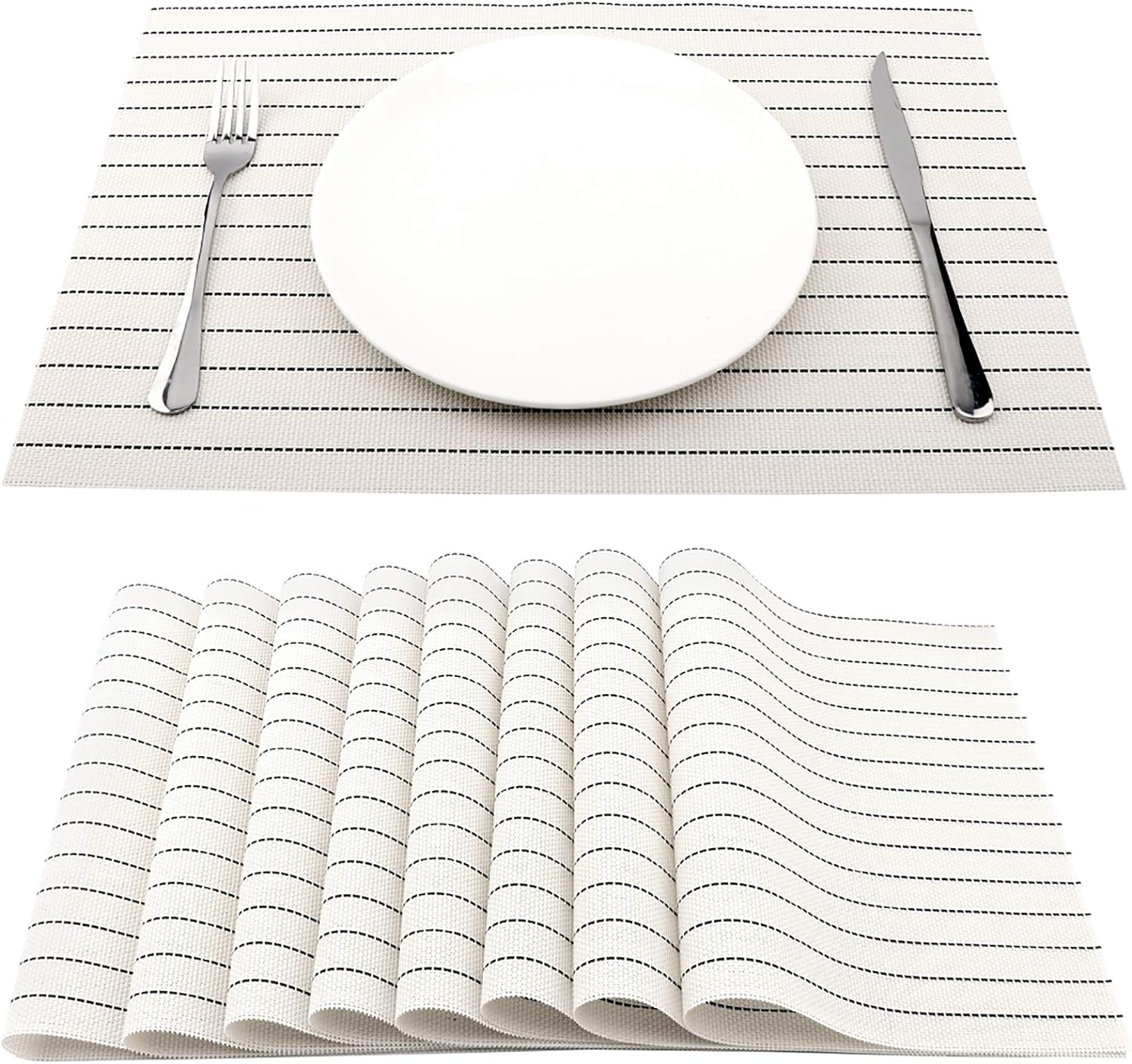 PVC Table Place Mats-White Stripes Table Mats Apricot   