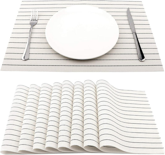 PVC Table Place Mats-White Stripes Table Mats Apricot   