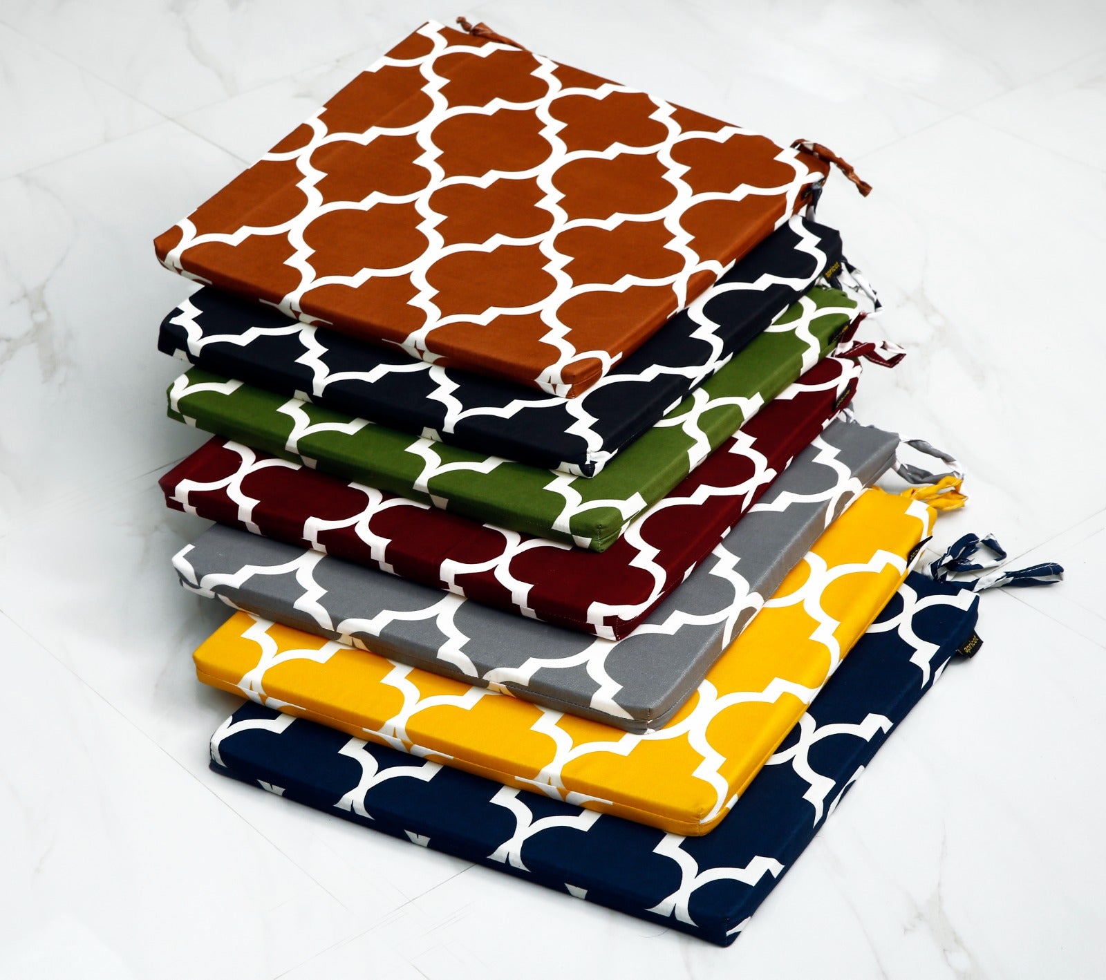 Padded Multi Purpose Sitting Cushions-Mustard Geometric cushions Apricot   