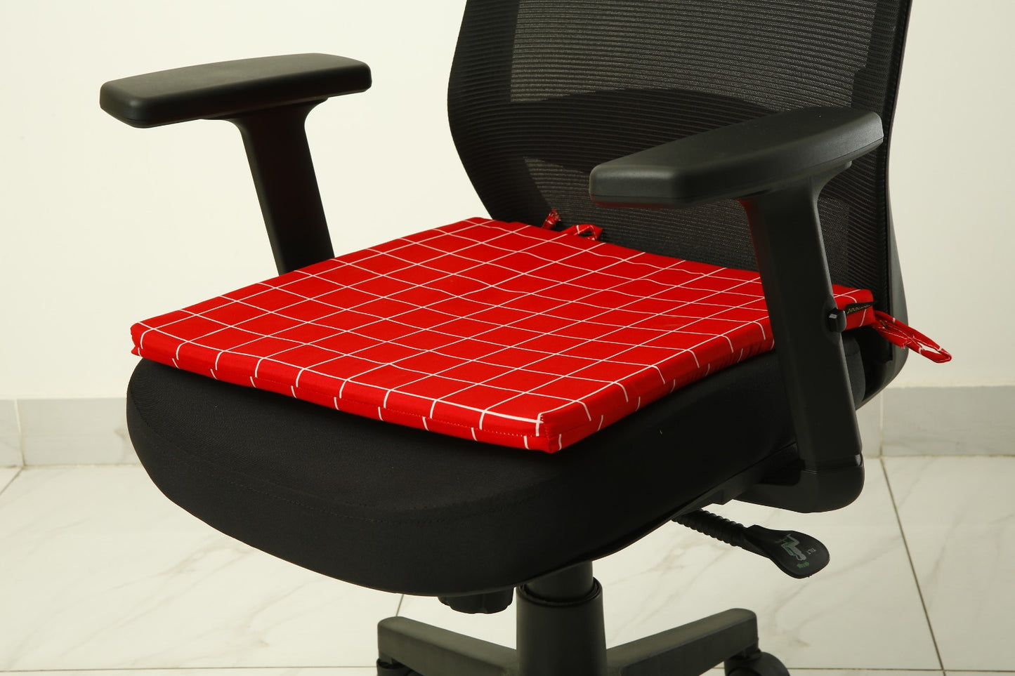 Padded Multi Purpose Sitting Cushions-Red Check cushions Apricot   