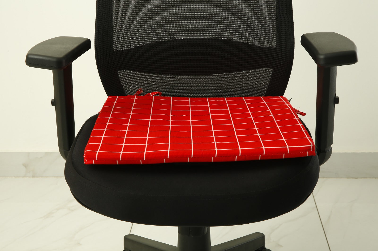 Padded Multi Purpose Sitting Cushions-Red Check cushions Apricot   