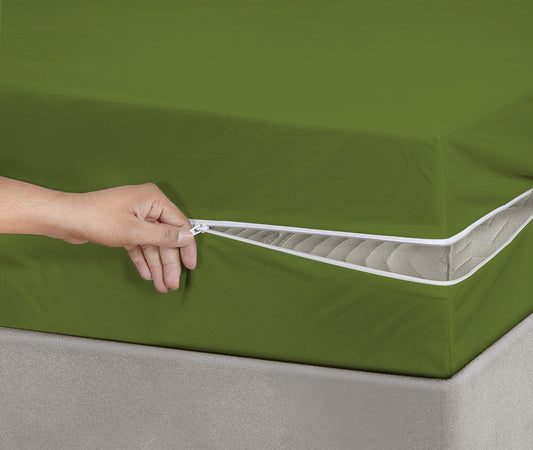 Dyed Zipper Mattress Cover- Parrot Green Protectors Apricot