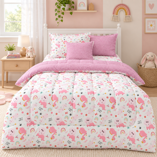 5 PCs Single Razai Set- Rainbow Comforters Apricot