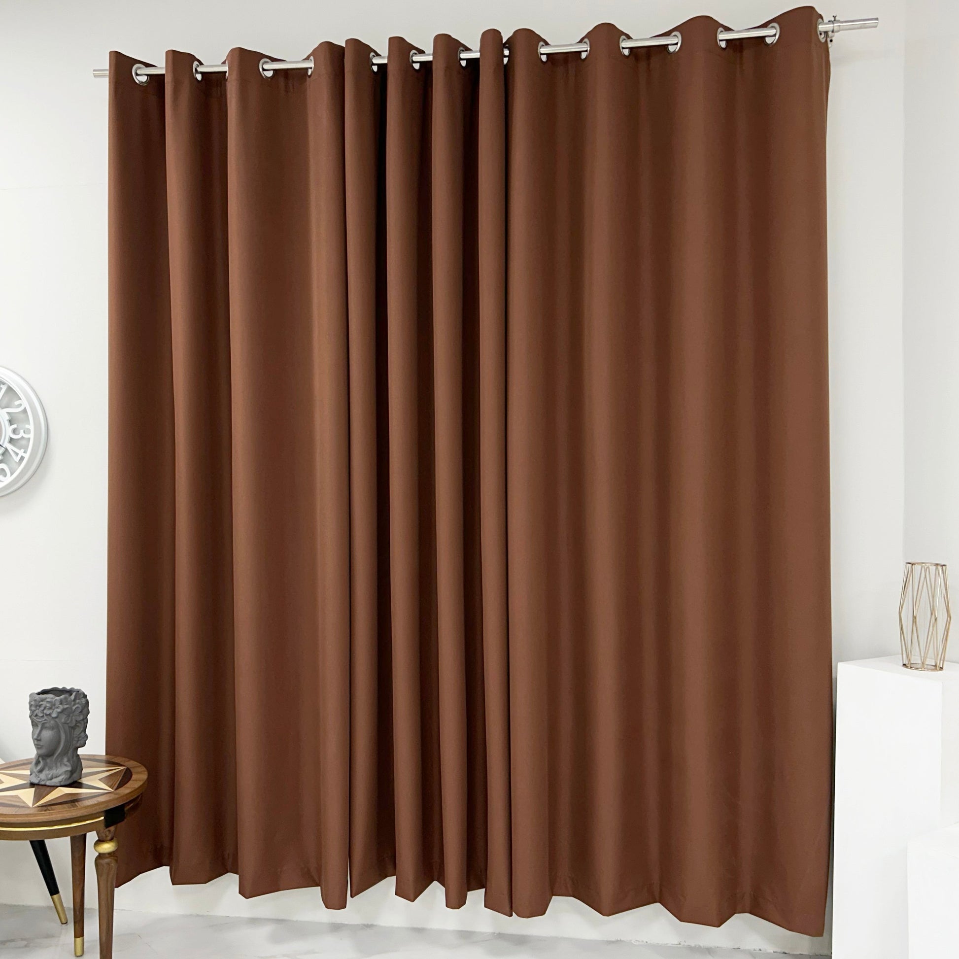 Plain Dyed Laminated Curtain- Brown Curtains Apricot   