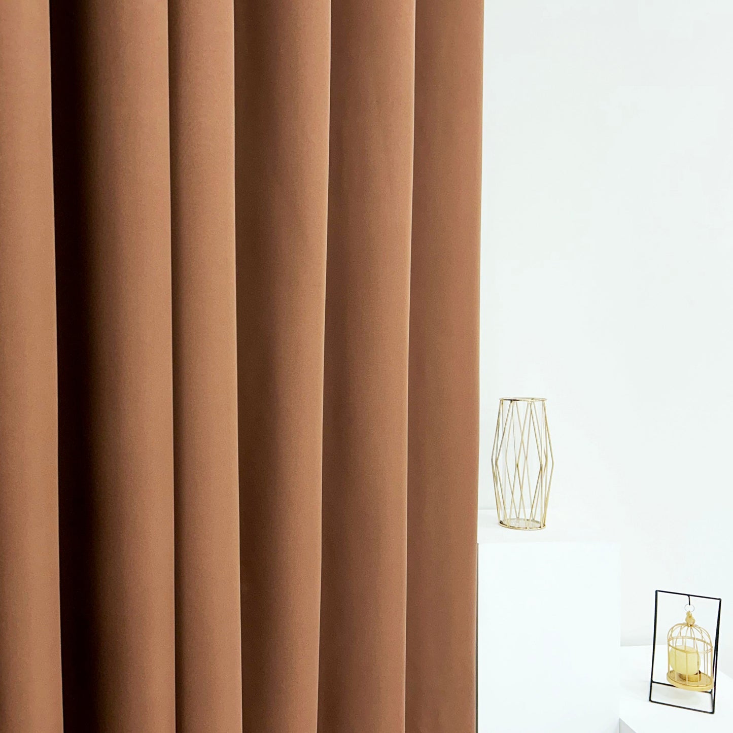 Plain Dyed Laminated Curtain- Brown Curtains Apricot   