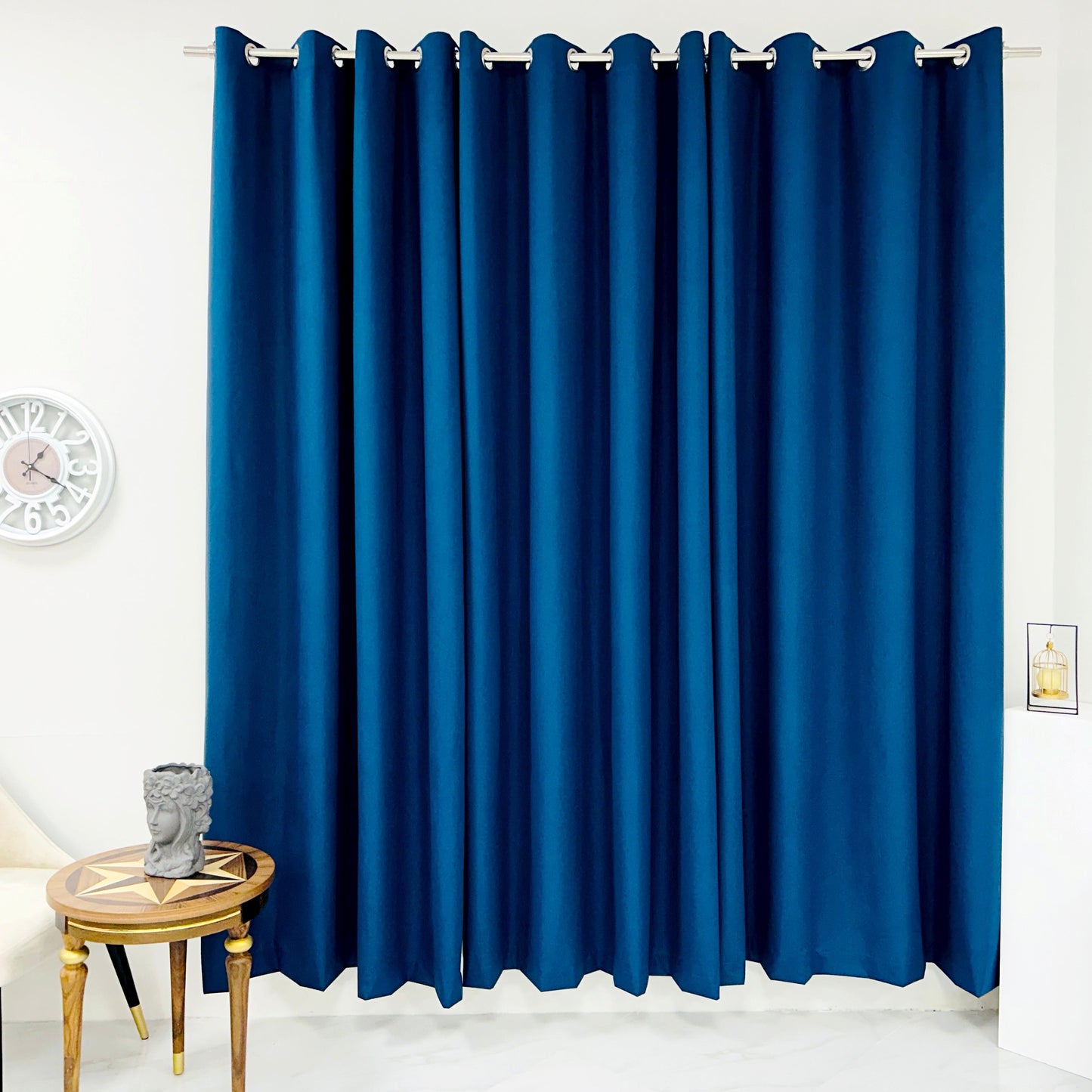 Plain Dyed Laminated Curtain- Navy Blue Curtains Apricot   