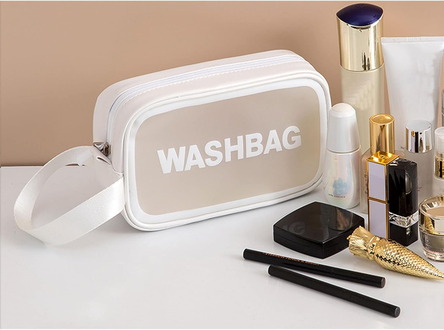 Portable Makeup Organizer Bag WASHBAG-White Large(SA2405-121) Cosmetic Organizer Apricot   