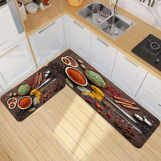 Premium Padded Anti slip Kitchen Mat Set-3D Spices Rugs Apricot   