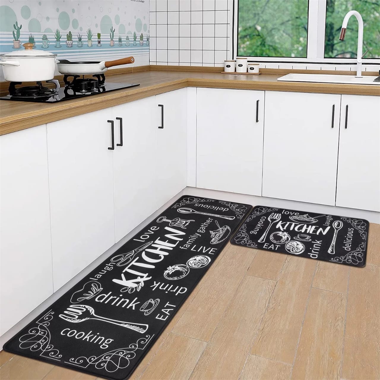 Premium Padded Anti slip Kitchen Mat Set-LOVE & Laugh Rugs Apricot   