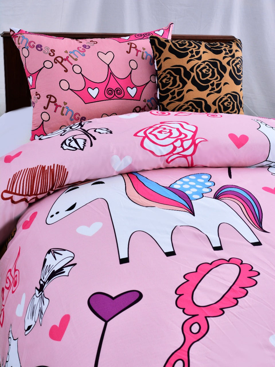 2Pcs Digital Printed Single Bed Sheet- Disney World single bed sheet Apricot