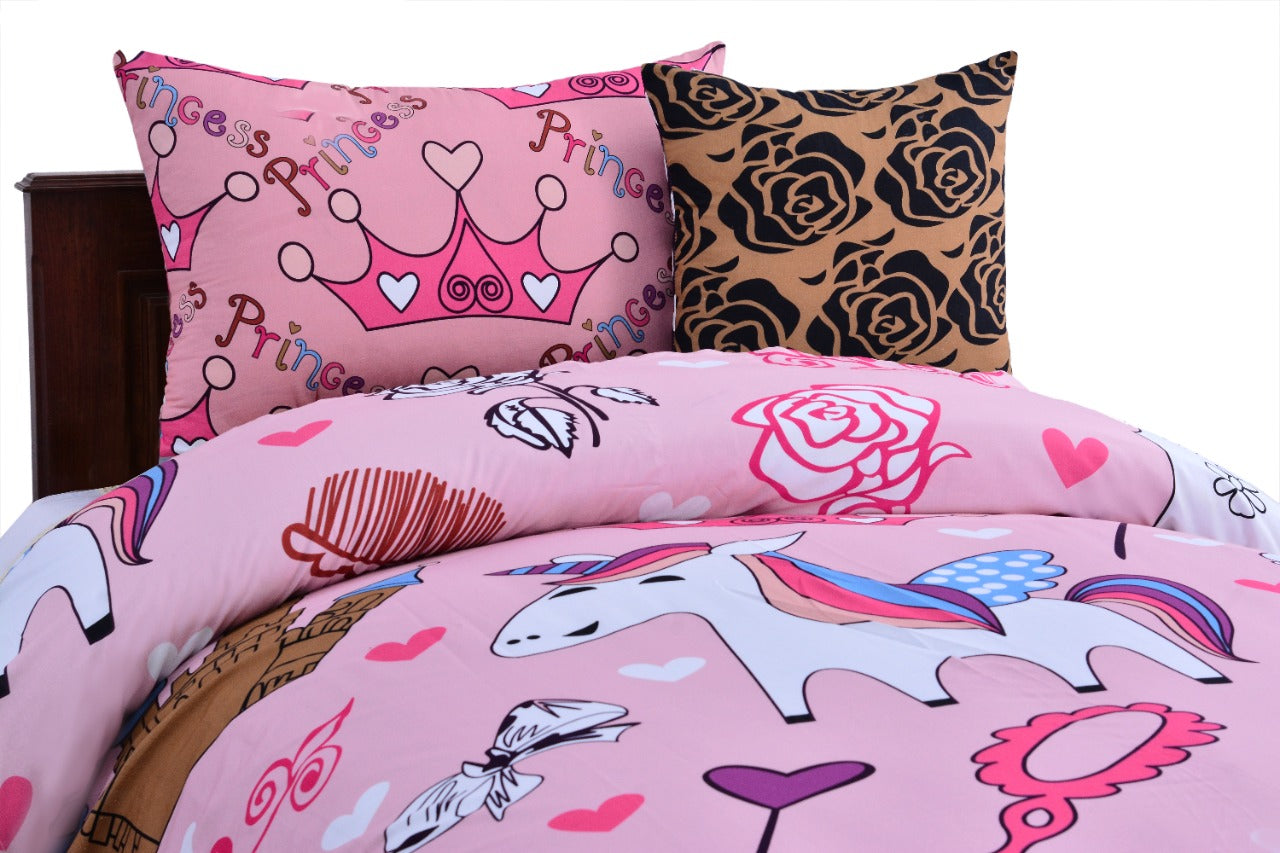 2Pcs Digital Printed Single Bed Sheet- Disney World single bed sheet Apricot