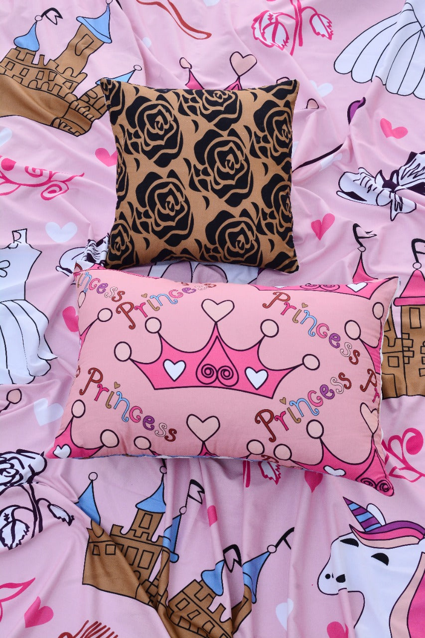 2Pcs Digital Printed Single Bed Sheet- Disney World single bed sheet Apricot