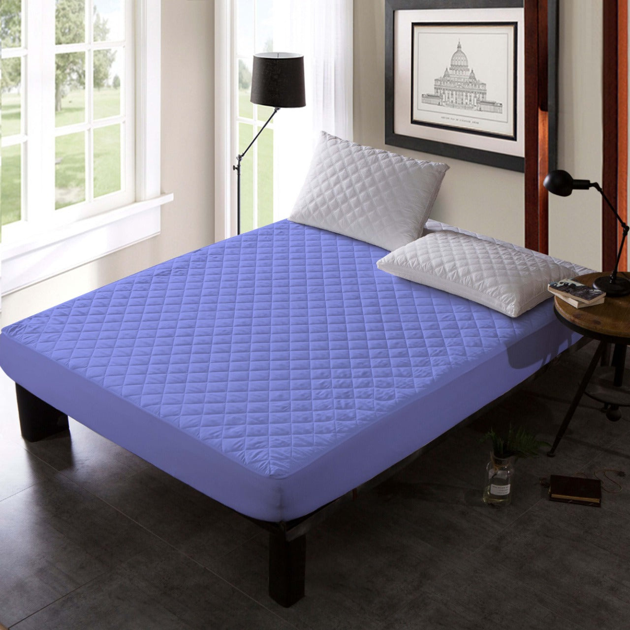 Quilted Waterproof Mattress Protector-Aqua Blue Protectors Apricot   