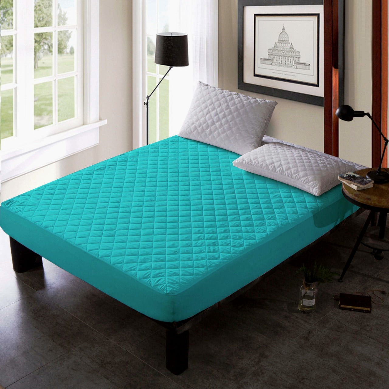 Quilted Waterproof Mattress Protector-Turquoise Apricot