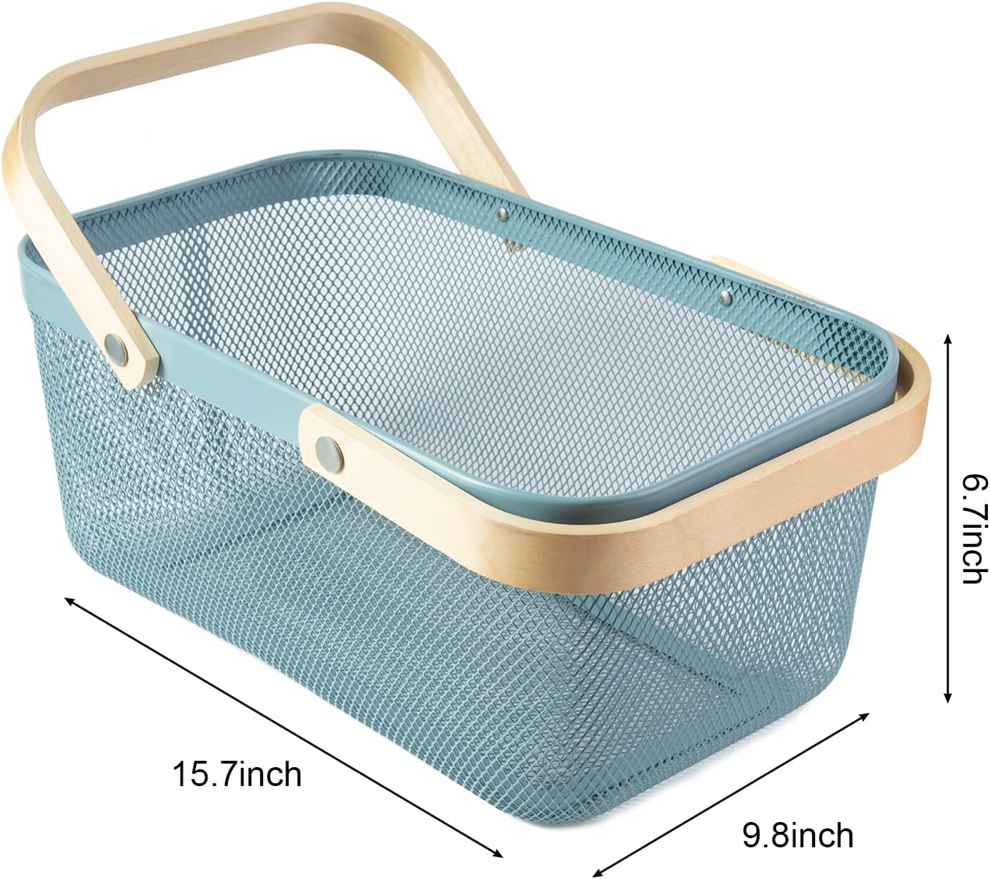 Rectangular Mesh Basket With Double Wooden Handle- Blue Fruit Baskets Apricot   