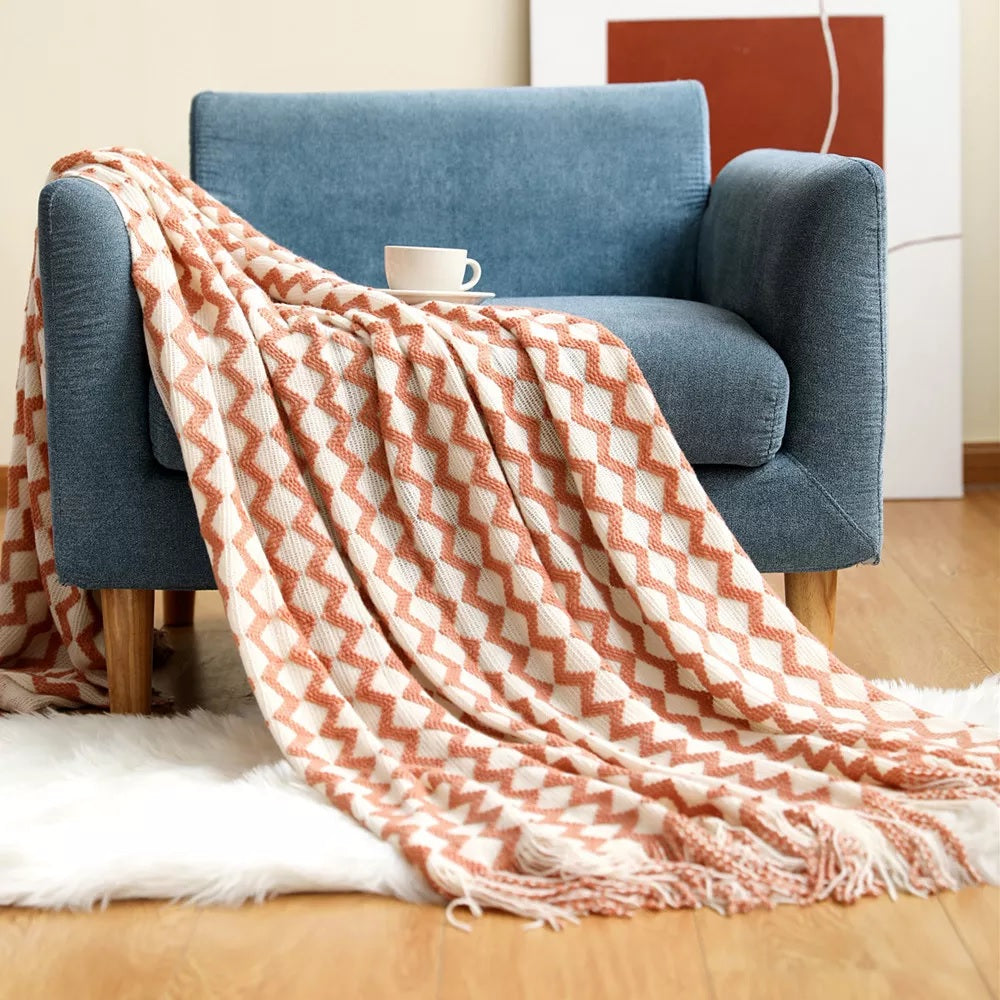 Lounge Sofa & Bed Throw/ Blanket-Orange ZigZag
