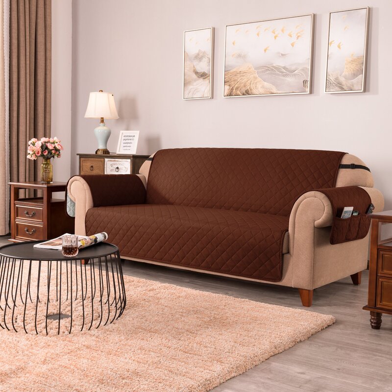 Ultrasonic Quilted Sofa Cover-Brown Sofa Cover Apricot