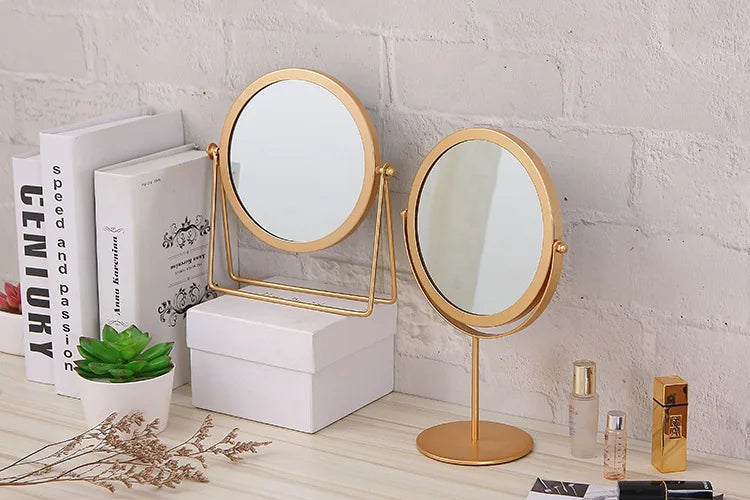 Rotatable Golden Vanity Mirror-(SA2405-157) Cosmetic Organizer Apricot   