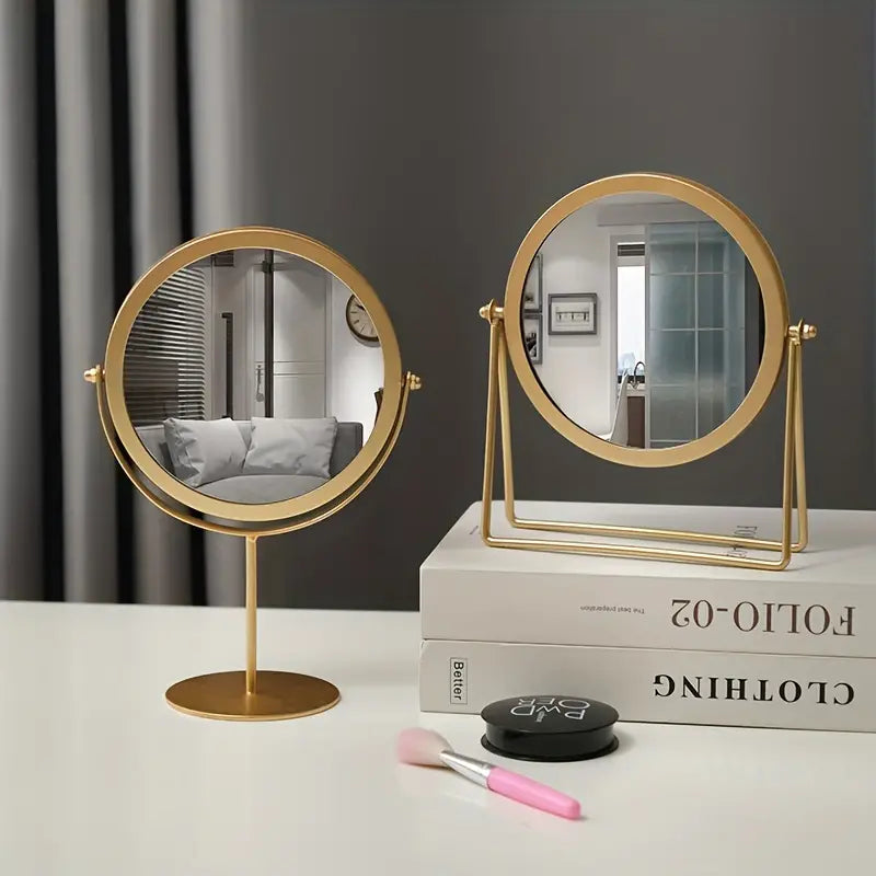 Rotatable Golden Vanity Mirror-(SA2405-157) Cosmetic Organizer Apricot   