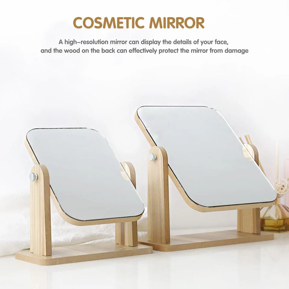 Rotatable Vanity Mirror-(5504)Wooden(SA2405-74 Cosmetic Organizer Apricot   