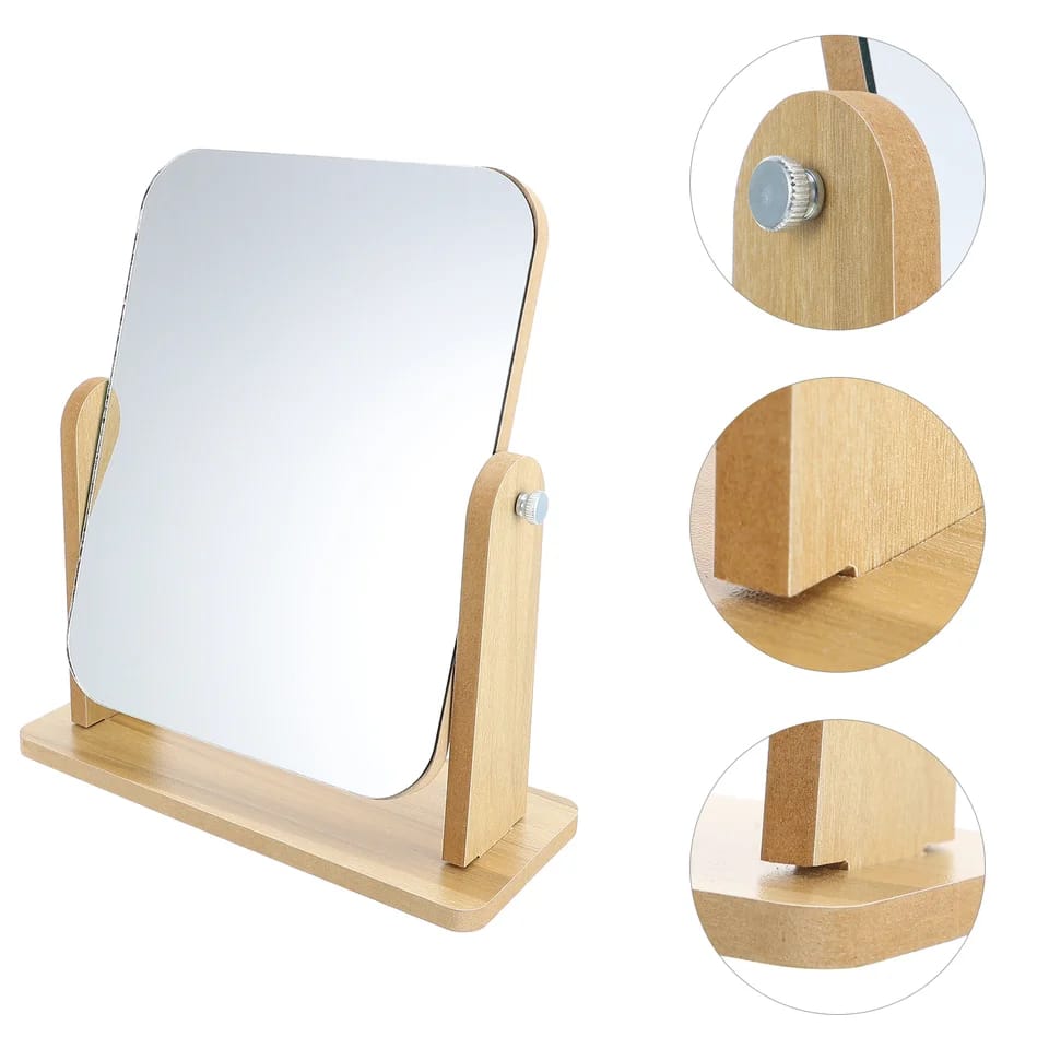 Rotatable Vanity Mirror-(5504)Wooden(SA2405-74 Cosmetic Organizer Apricot   