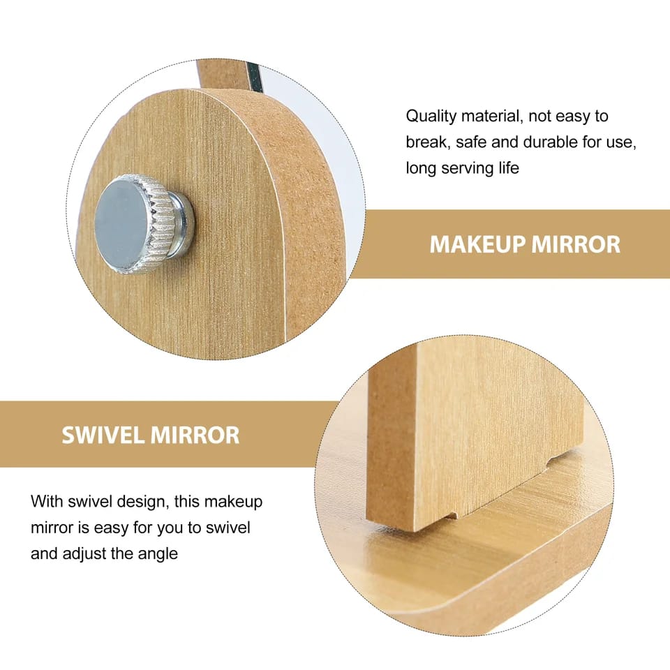 Rotatable Vanity Mirror-(5504)Wooden(SA2405-74 Cosmetic Organizer Apricot   