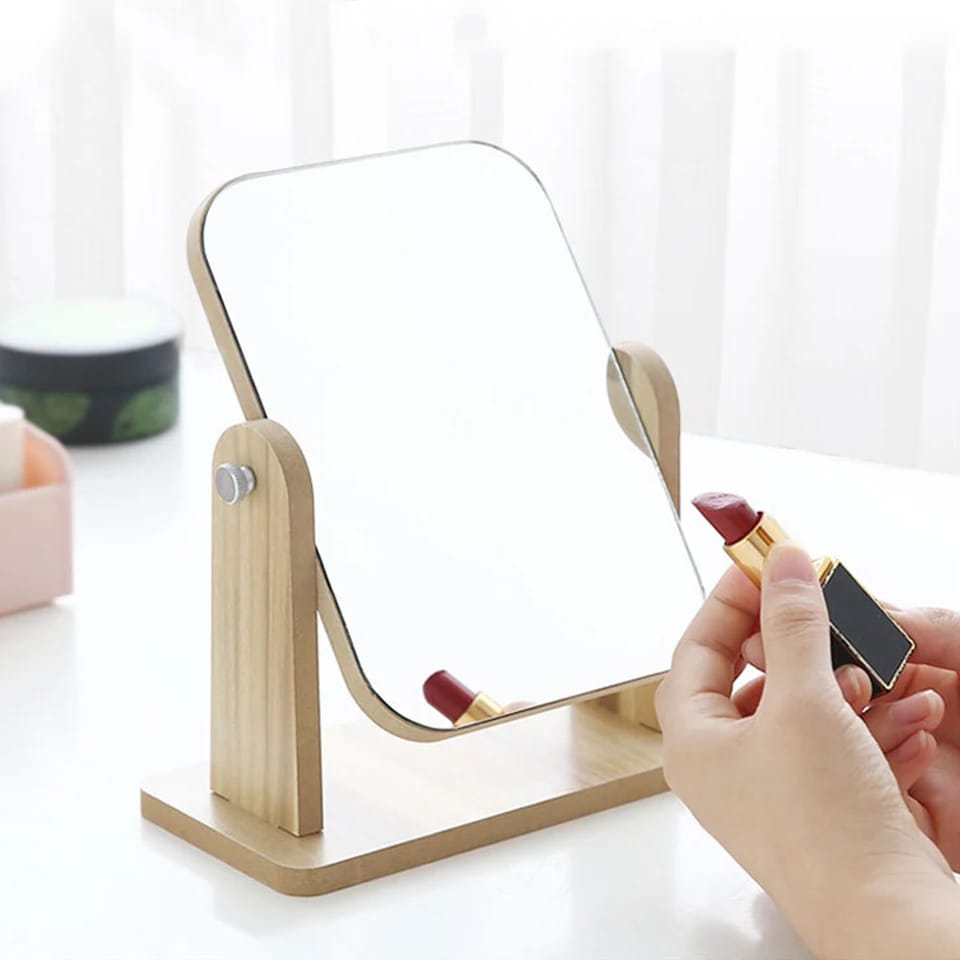 Rotatable Vanity Mirror-(5504)Wooden(SA2405-74 Cosmetic Organizer Apricot   