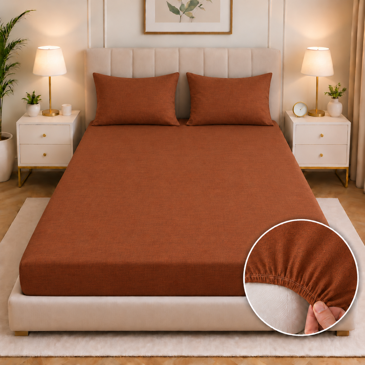 Fitted Bed Sheet-Brown Texture Fitted Sheets Apricot