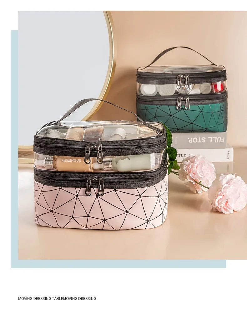 Transparent PU Cosmetic Bag Travel Toiletry Storage Bag-SA2408-278 Cosmetic Pouches Apricot