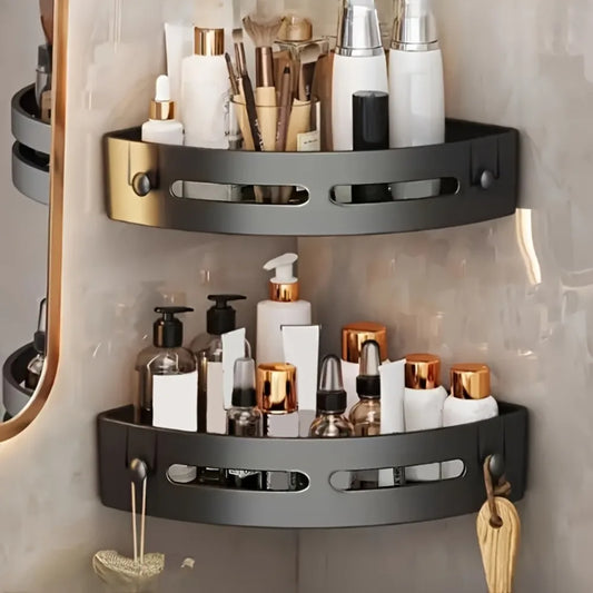 Black Aluminium Corner Bathroom Shelf-SA2408-138 Bathroom Accessory Sets Apricot
