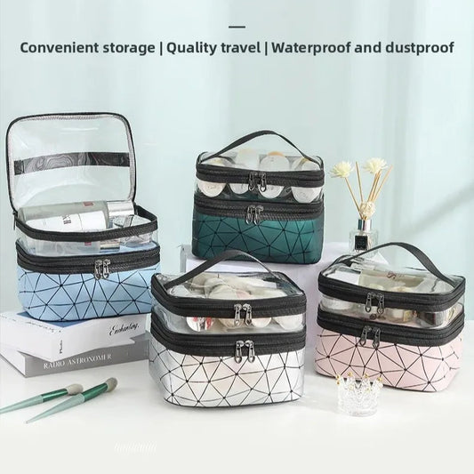 Transparent PU Cosmetic Bag Travel Toiletry Storage Bag-SA2408-278 Cosmetic Pouches Apricot