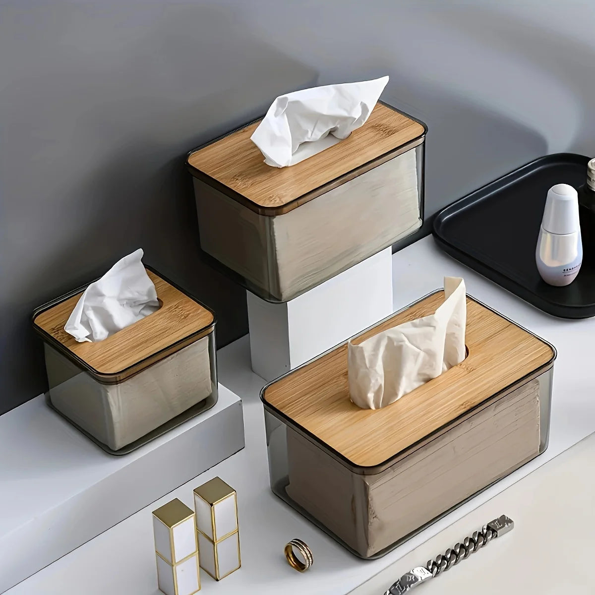 Bamboo Lid Transparent Tissue Box Tissue Box Apricot