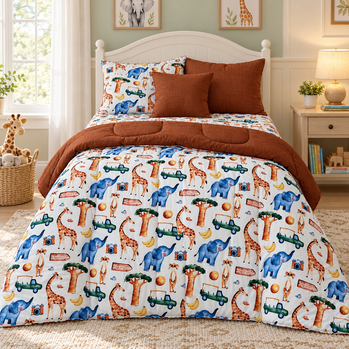 5 PCs Single Razai Set- Safari(with Brown Reverse) Comforters Apricot