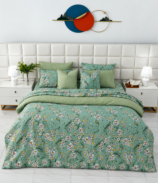 Cotton Quilt Cover- Sage Blossom Bed Sheets Apricot