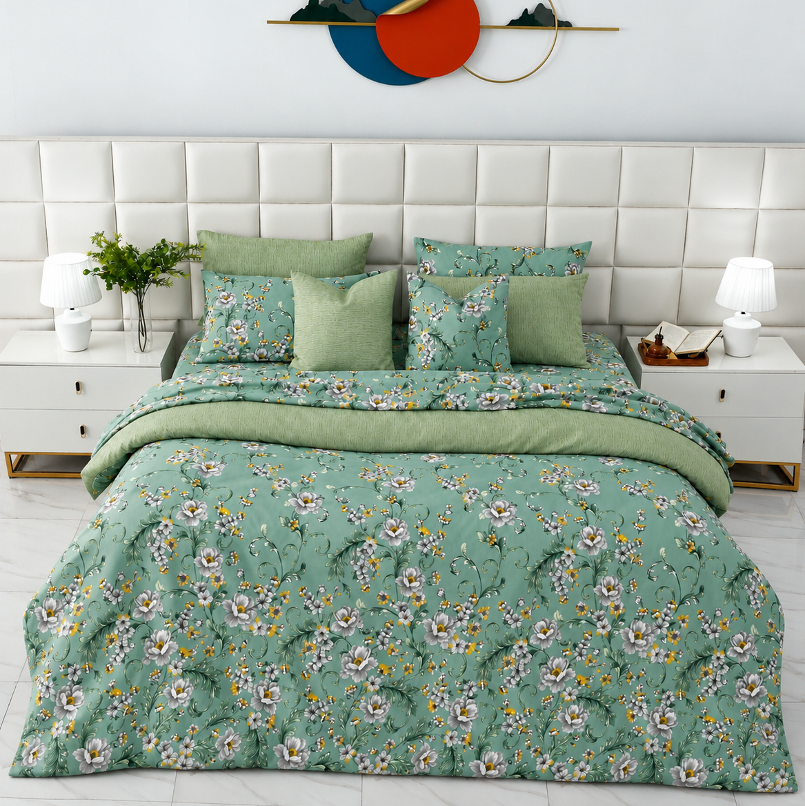 Cotton Quilt Cover- Sage Blossom Bed Sheets Apricot