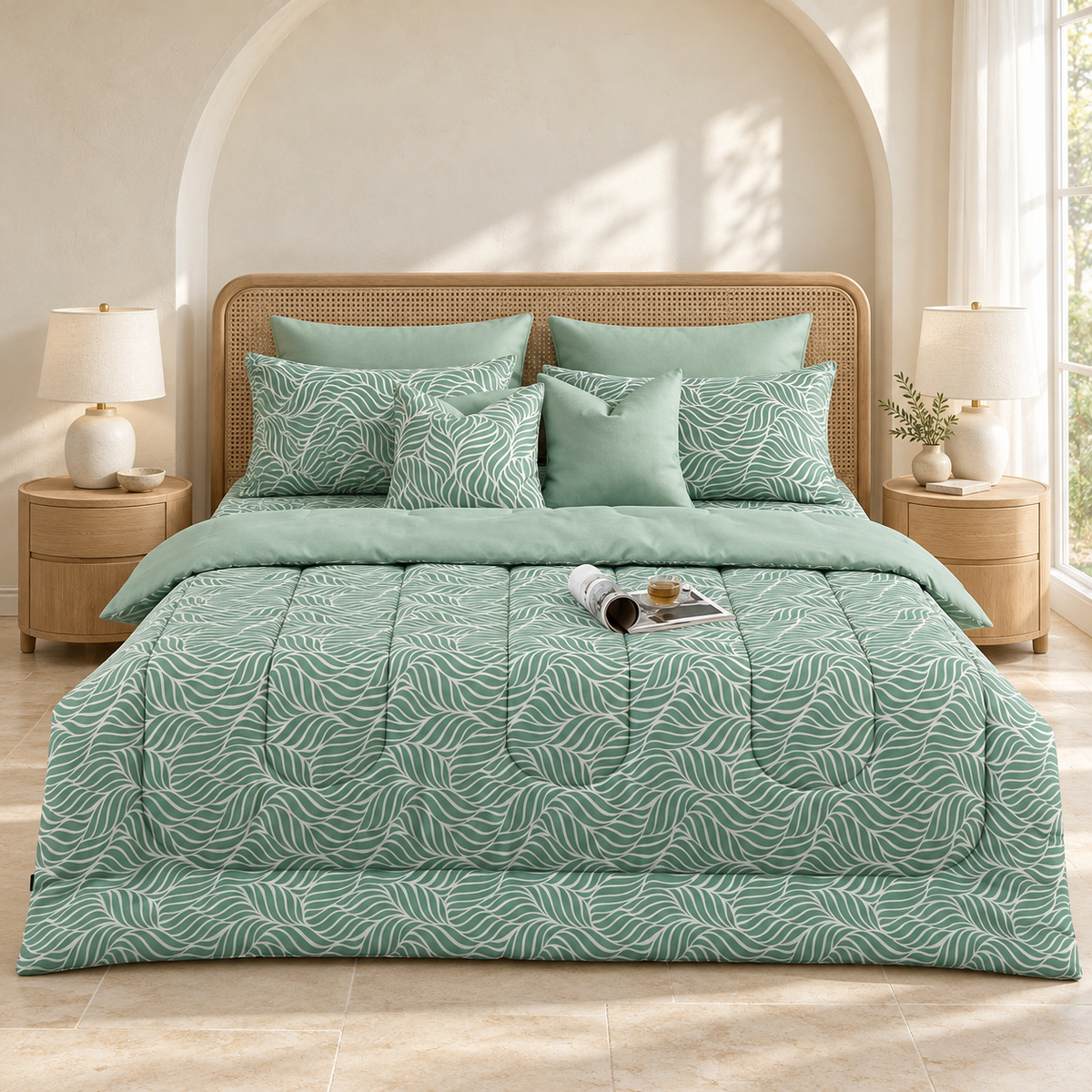 8 PCs Winter Razai Set-Leafy Spiral Comforters Apricot