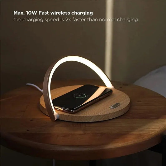 Wireless Charging Pad and LED Lamp-SA2405-185 Wooden Texture Mobile Accessories Apricot