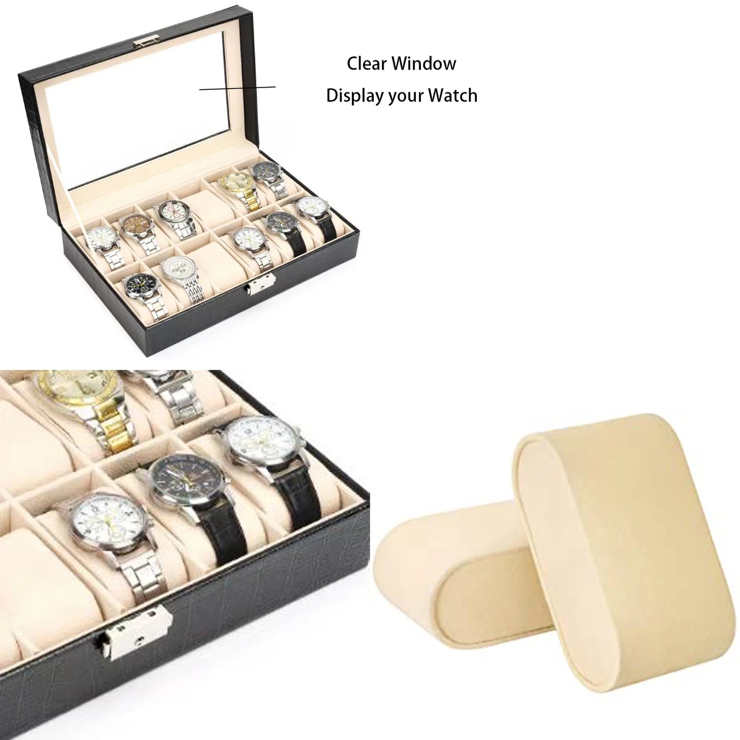 12 Slots Watch Organizer-SA2411-56(Black) Watch box Apricot