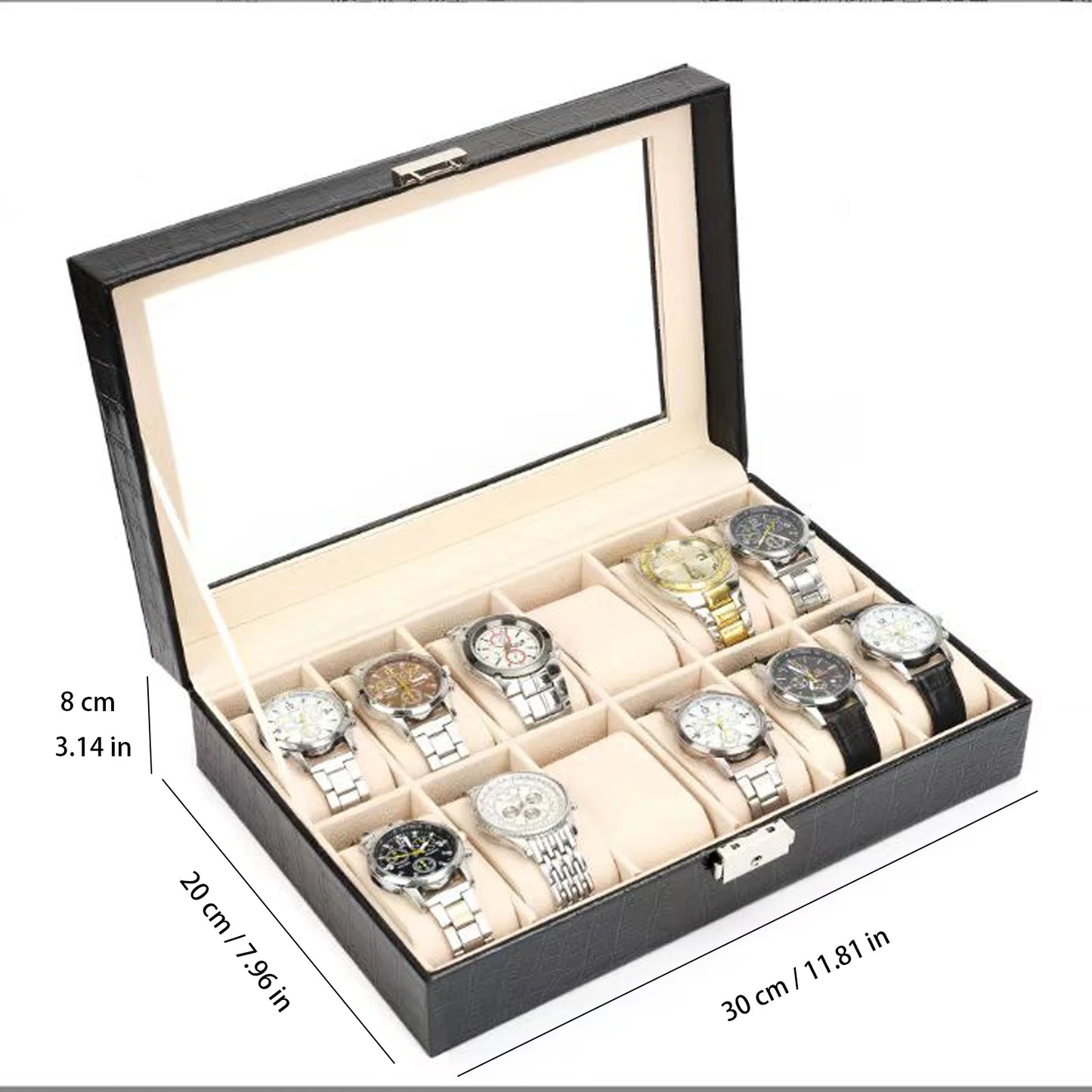 12 Slots Watch Organizer-SA2411-56(Black) Watch box Apricot