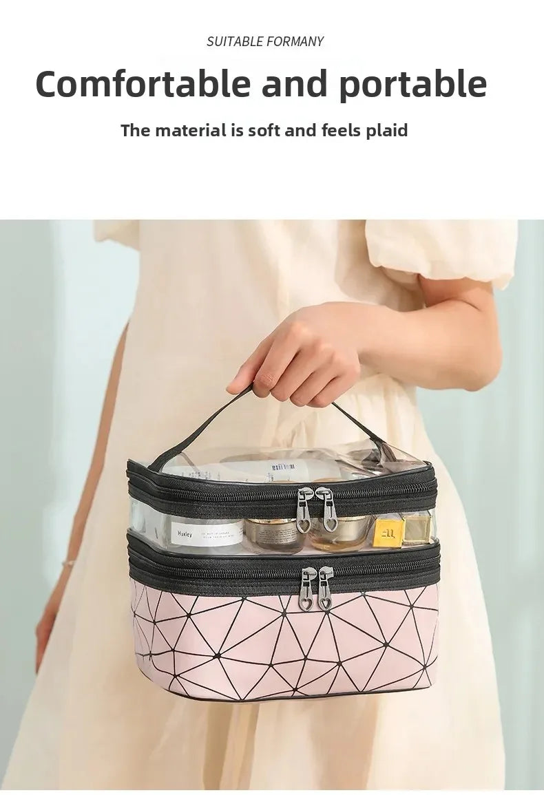 Transparent PU Cosmetic Bag Travel Toiletry Storage Bag-SA2408-278 Cosmetic Pouches Apricot